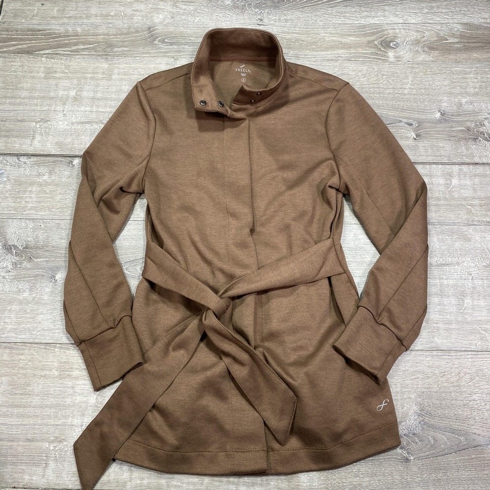 Freely Jacket Womens Small Brown Belted Snap Front Longline Cardigan Sweater‎